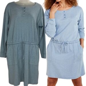Haven Well Within Organic Cotton Interlock Henley Dress Blue Size M